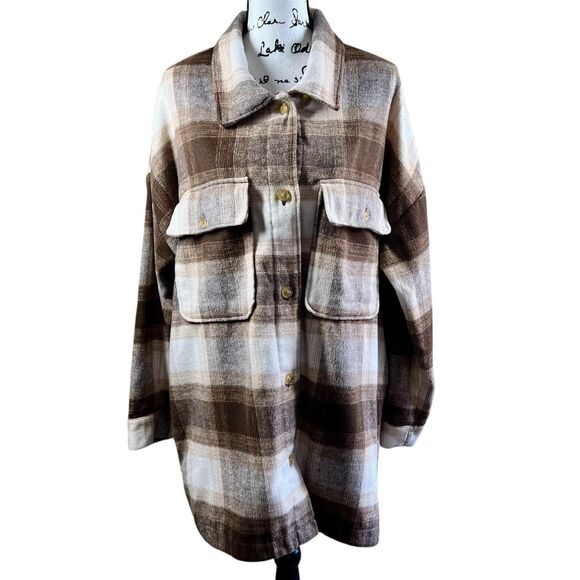 Banana Republic Brown Brushed Flannel Plaid Jacket Shacket  baddie size XXL - Picture 1 of 15